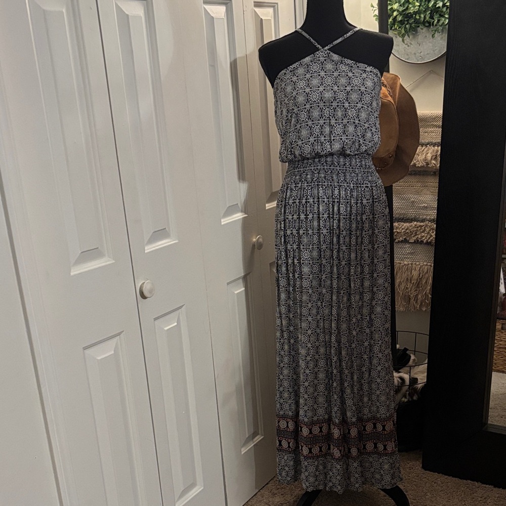 Buttons Black and White Geometric Maxi Dress - Picture 1 of 7
